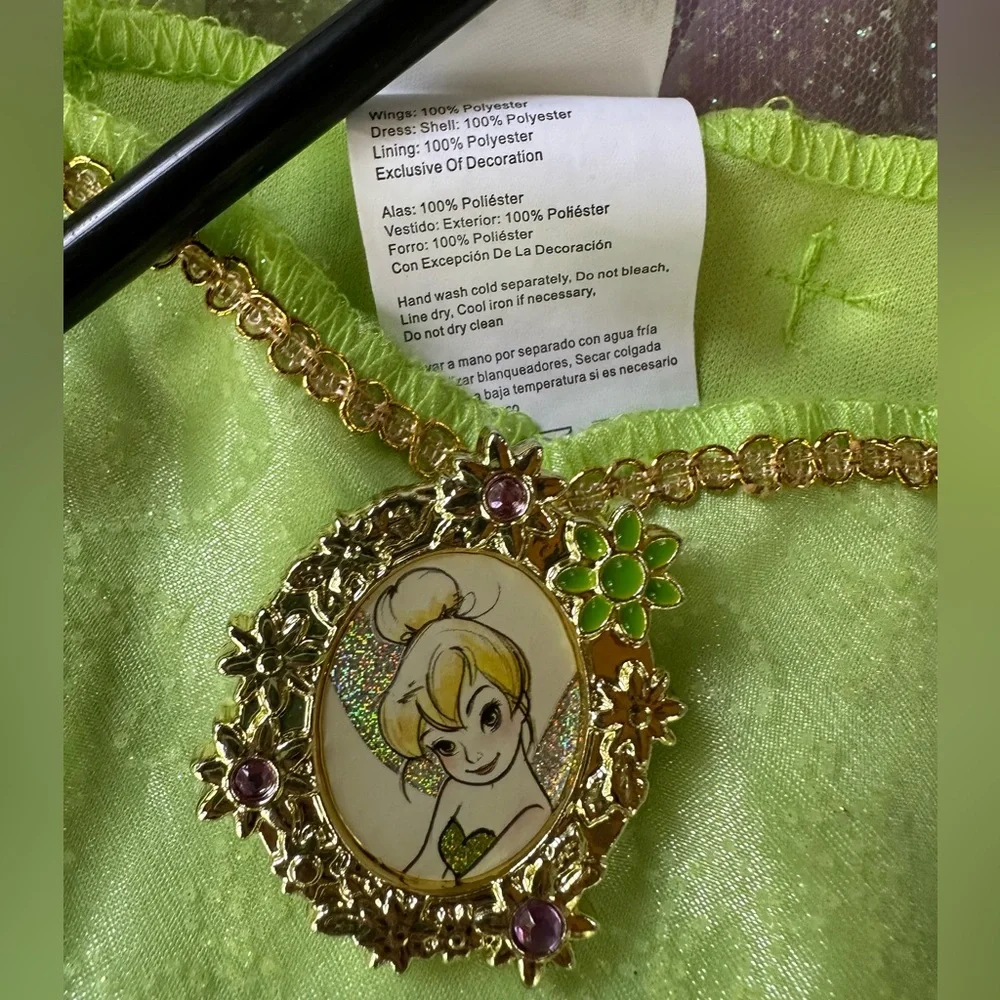 Disney Tinker Bell Flutter Sleeve Gold Trim Medallion Dress-Up Costume ~ M(8-10)